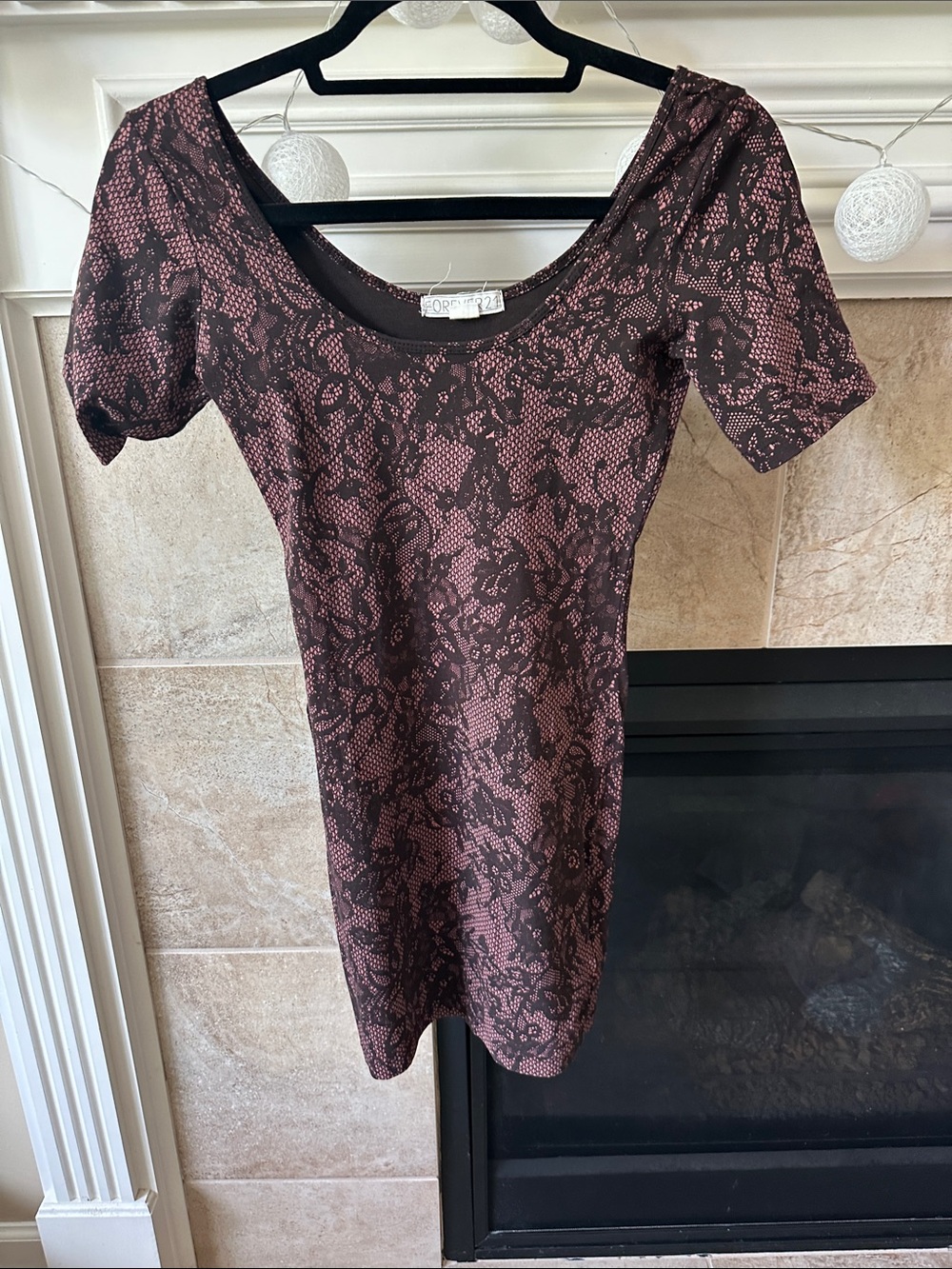 Pink and Black Lace-Print Bodycon Mini Dress